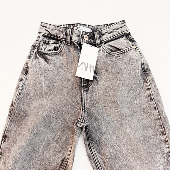 Zara Brand Acid Wash Black Wide Leg Denim Jeans Size 0 NWT - Picture 6 of 8